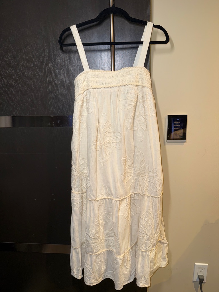 Women’s Cream Embroidered Midi Sundress- Never Worn-Like New